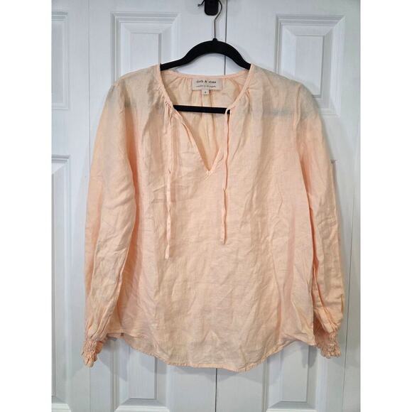 Anthropologie Cloth & Stone Peach Peasants Blouse Women's S Linen Tie Neck Boho - Picture 1 of 7